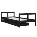 Cadru pat copii cu sertare, negru, 80×200 cm, lemn masiv de pin