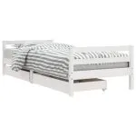 Cadru de pat cu sertare de copii, alb, 90×200 cm lemn masiv pin
