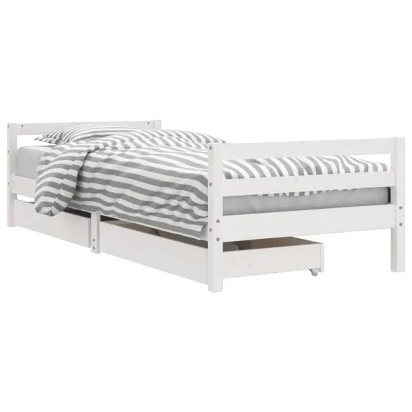 Cadru de pat cu sertare de copii, alb, 90×200 cm lemn masiv pin