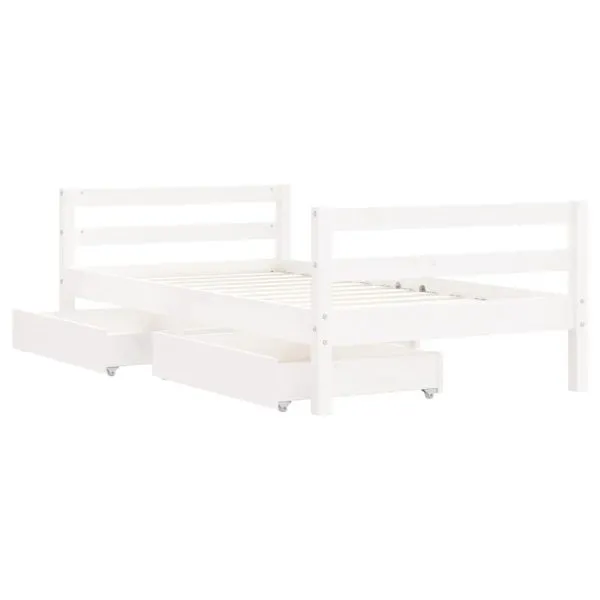 Cadru de pat copii cu sertare, alb, 80×160 cm, lemn masiv pin