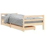 Cadru de pat pentru copii cu sertare, 90×190 cm, lemn masiv pin