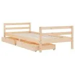 Cadru de pat pentru copii cu sertare, 90×190 cm, lemn masiv pin