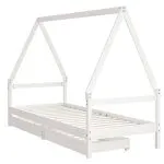Cadru pat copii cu sertare, alb, 80×200 cm, lemn masiv de pin