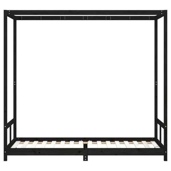Cadru de pat pentru copii, negru, 80×200 cm, lemn masiv de pin