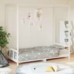 Cadru de pat pentru copii, alb, 90×200 cm, lemn masiv de pin