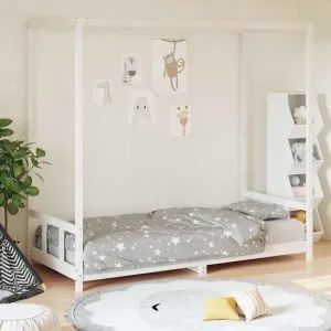 Cadru de pat pentru copii, alb, 90×200 cm, lemn masiv de pin