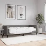 Pat de zi cu saltea, gri închis, 80×200 cm, textil
