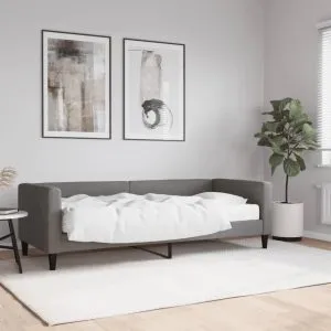 Pat de zi cu saltea, gri închis, 80×200 cm, textil