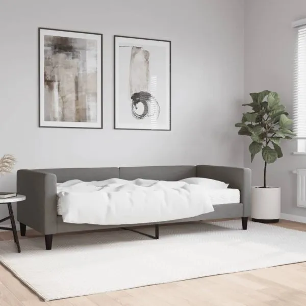 Pat de zi cu saltea, gri închis, 80×200 cm, textil