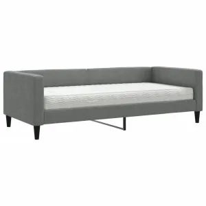 Pat de zi cu saltea, gri închis, 90×200 cm, textil
