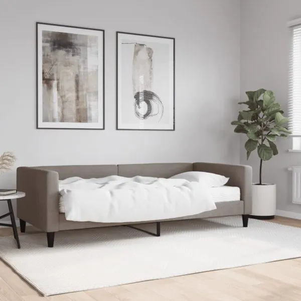 Pat de zi cu saltea, gri taupe, 90×200 cm, textil