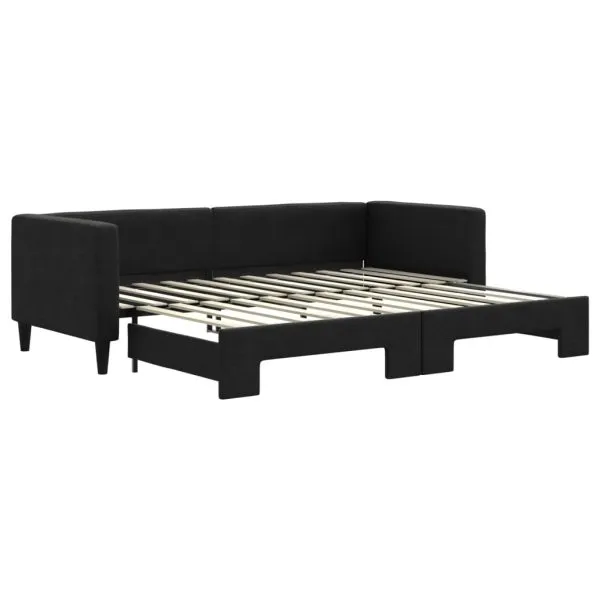Pat de zi cu extensie, negru, 80×200 cm, textil