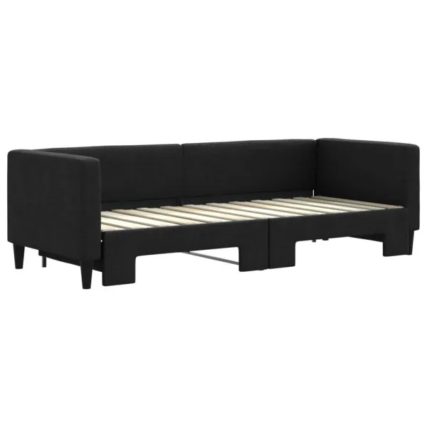 Pat de zi cu extensie, negru, 80×200 cm, textil