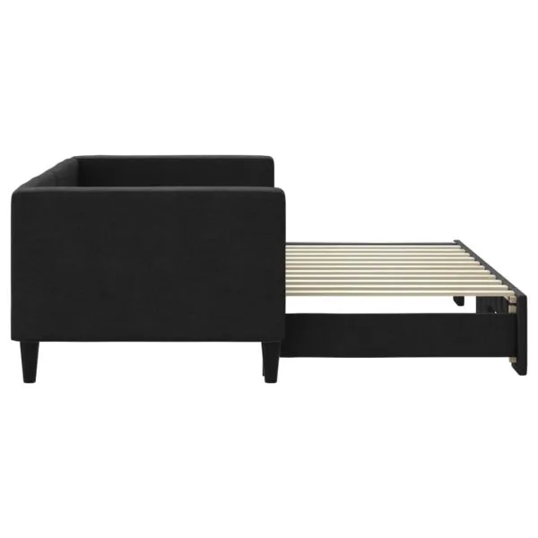 Pat de zi cu extensie, negru, 80×200 cm, textil