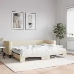 Pat de zi cu extensie, crem, 80×200 cm, textil