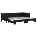 Pat de zi cu extensie, negru, 90×200 cm, textil
