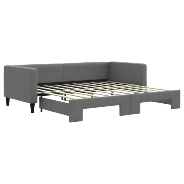 Pat de zi cu extensie, gri închis, 90×190 cm, textil