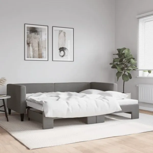 Pat de zi cu extensie, gri închis, 90×190 cm, textil