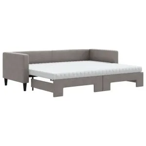 Pat de zi cu extensie și saltele, gri taupe, 80×200 cm, textil
