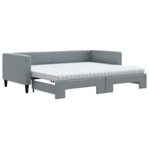 Pat de zi cu extensie și saltele, gri deschis 90×200 cm textil