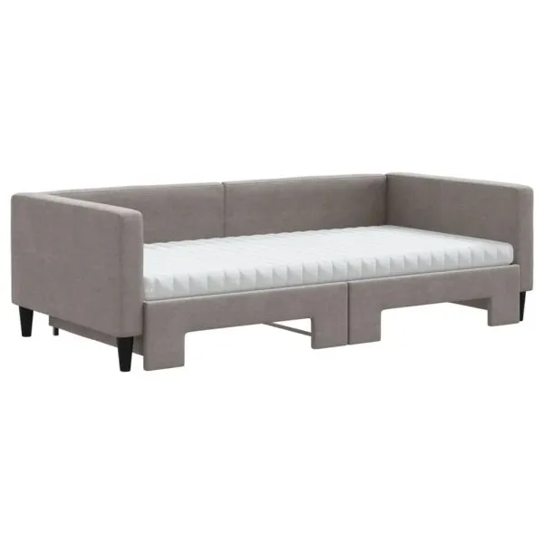Pat de zi cu extensie și saltele, gri taupe, 100×200 cm, textil