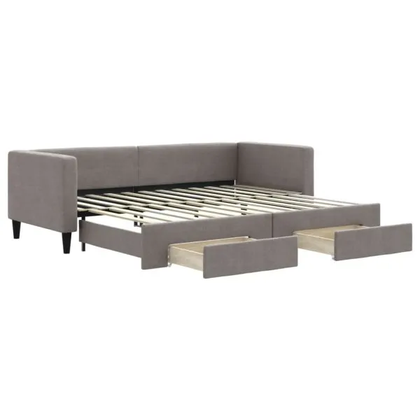 Pat de zi cu extensie și sertare, gri taupe, 80×200 cm, textil