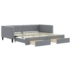 Pat de zi cu extensie și sertare, gri deschis 100×200 cm textil