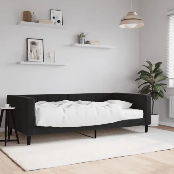 Pat de zi cu saltea, negru, 100×200 cm, catifea