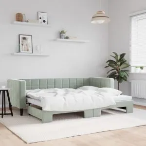 Pat de zi cu extensie, gri deschis, 80×200 cm, catifea