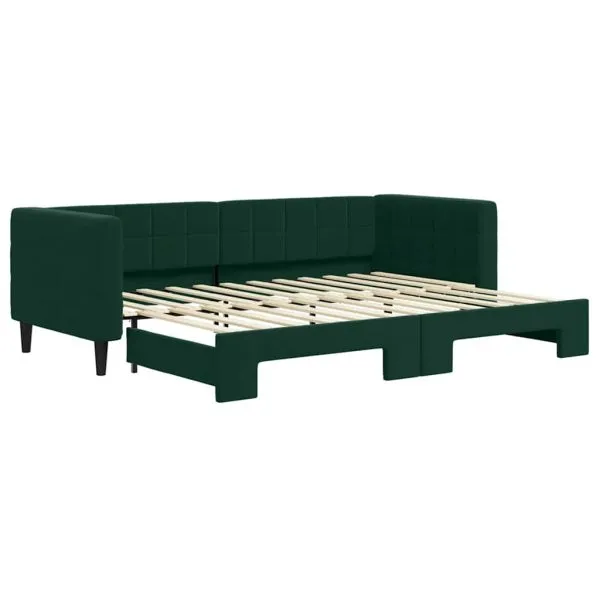 Pat de zi cu extensie, verde închis, 80×200 cm, catifea