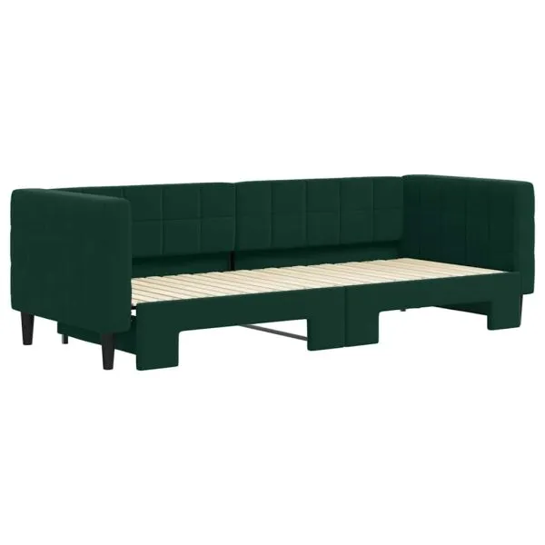Pat de zi cu extensie, verde închis, 80×200 cm, catifea