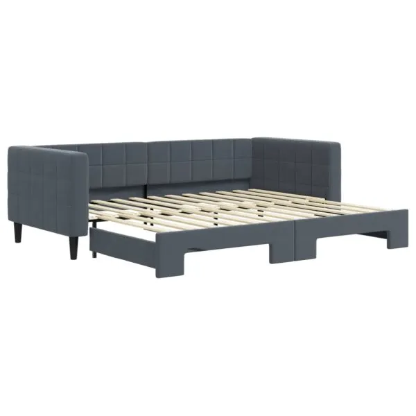 Pat de zi cu extensie, gri închis, 90×200 cm, catifea