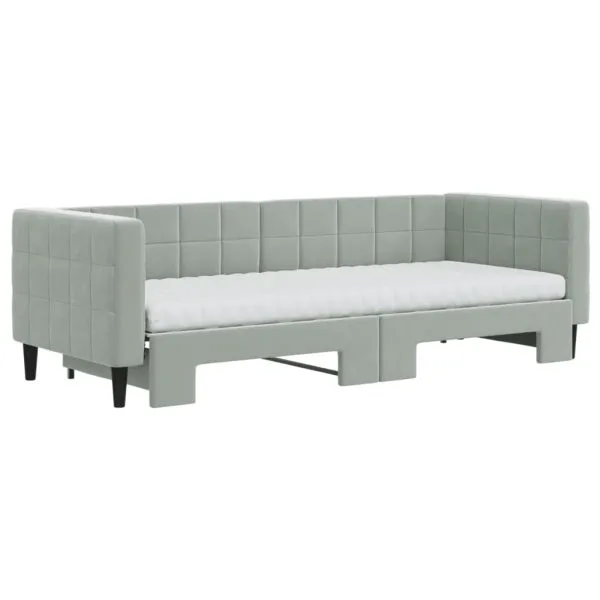 Pat de zi cu extensie și saltele, gri deschis 80×200 cm catifea