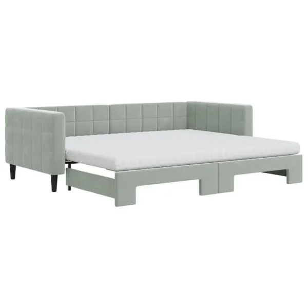 Pat de zi cu extensie și saltele, gri deschis 90×200 cm catifea