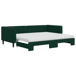 Pat de zi cu extensie și saltele verde închis 90×200 cm catifea