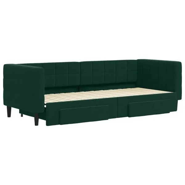 Pat de zi cu extensie și sertare verde închis 80×200 cm catifea