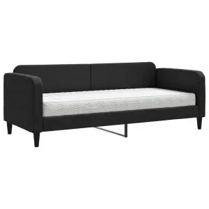 Pat de zi cu saltea, negru, 80×200 cm, textil