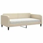 Pat de zi cu saltea, crem, 100×200 cm, textil