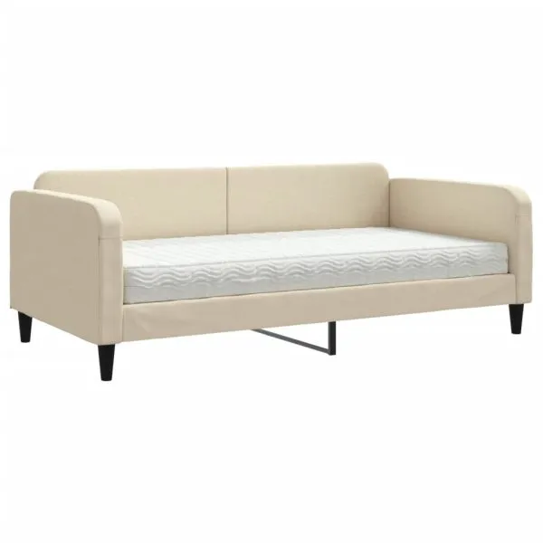 Pat de zi cu saltea, crem, 100×200 cm, textil