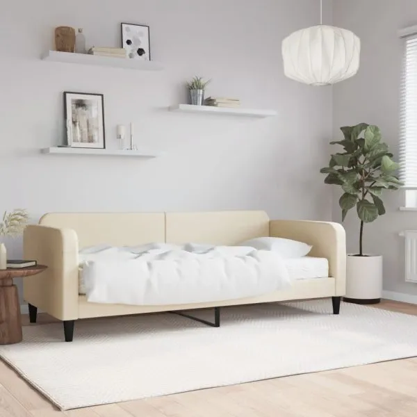 Pat de zi cu saltea, crem, 100×200 cm, textil