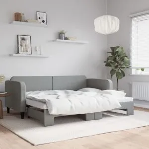 Pat de zi cu extensie, gri deschis, 80×200 cm, textil