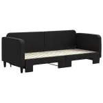 Pat de zi cu extensie, negru, 80×200 cm, textil