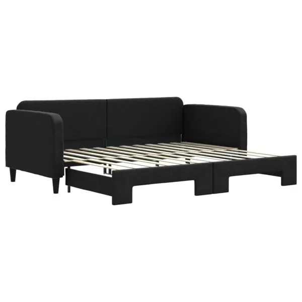 Pat de zi cu extensie, negru, 90×200 cm, textil