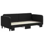 Pat de zi cu extensie, negru, 90×200 cm, textil