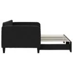Pat de zi cu extensie, negru, 90×200 cm, textil