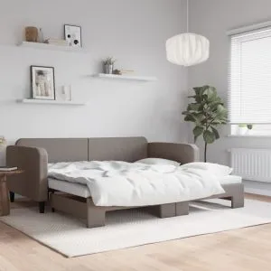 Pat de zi cu extensie, gri taupe, 100×200 cm, textil