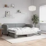 Pat de zi cu extensie, gri deschis, 90×190 cm, textil