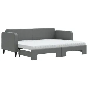 Pat de zi cu extensie și saltele, gri închis, 80×200 cm, textil