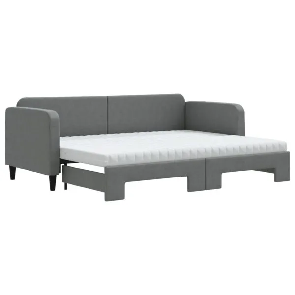 Pat de zi cu extensie și saltele, gri închis, 80×200 cm, textil