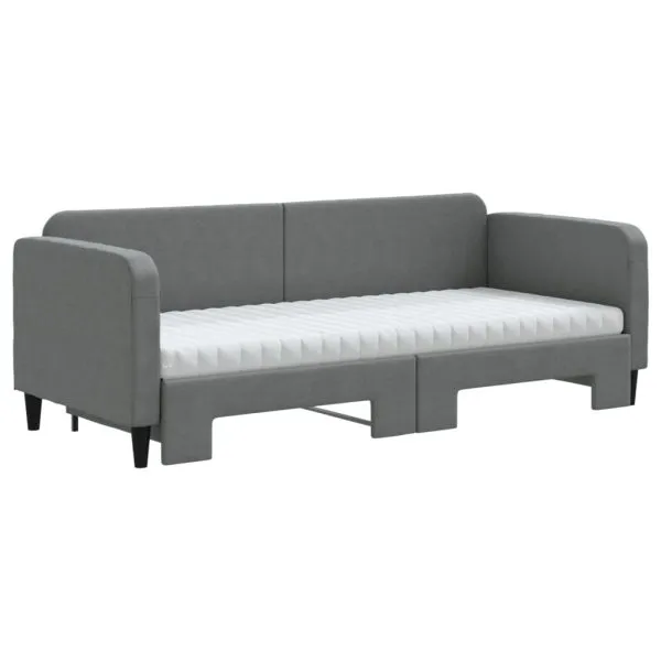 Pat de zi cu extensie și saltele, gri închis, 80×200 cm, textil